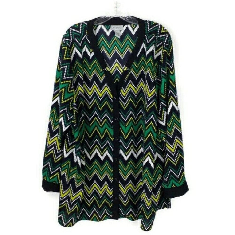 Catherines Black Multicolor Chevron Long Sleeve Button Front Blouse Womens 3X